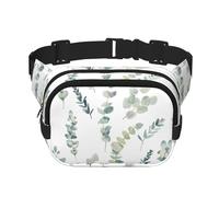 Marsupio con stampa di foglie di eucalipto elegante e pratico, regolabile, perfetto per viaggi e attività all'aperto, nero, taglia unica, Nero, One size