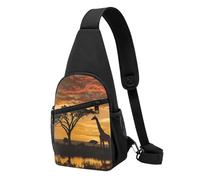 Marsupio con stampa di giraffa e alberi al crepuscolo in Africa, borsa a tracolla per uomo e donna, borsa a tracolla per attività all'aperto, escursioni, sport