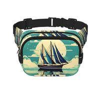 Marsupio con stampa di navi a vela con paesaggio per donne e uomini, con cinghia regolabile, per viaggi, escursionismo, ciclismo