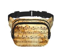 Marsupio con stampa di note musicali, quadrato, doppio strato, unisex, borsa a tracolla da viaggio, allenamento, nero, taglia unica, Nero, One Size