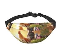 Marsupio con stampa di ossa e zampe, da viaggio, corsa, grande, alla moda, carino, per sport all'aria aperta, Gallo Su Legno In Farmland, Taglia unica