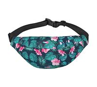 Marsupio con stampa di ossa e zampe, da viaggio, corsa, grande, alla moda, carino, per sport all'aria aperta, Fiore rosa Hawaii., Taglia unica