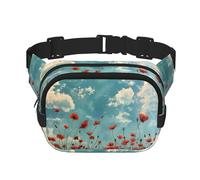 Marsupio con stampa di papaveri su cielo blu, per donne e uomini, con cinghia regolabile, per viaggi, escursionismo, ciclismo