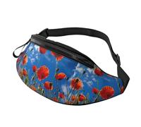 Marsupio con stampa di papaveri su cielo blu, per viaggi, escursionismo, ciclismo e corsa, festival, confezione unisex