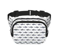 Marsupio con stampa di pesci e squali, a doppio strato, unisex, da viaggio, allenamento, nero, taglia unica, Nero, One Size