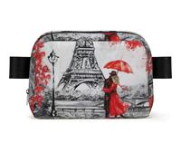 Marsupio con stampa di pittura di Parigi Torre Eiffel Quadrato, Marsupio multi tasca a tracolla con tracolla regolabile