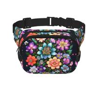 Marsupio con stampa di quadri a diamante con fiori quadrati, doppio strato, unisex, borsa a tracolla da viaggio, allenamento, nero, taglia unica, Nero, One Size