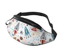 Marsupio con stampa di razzi in stile cartone animato, per viaggi, escursionismo, ciclismo e corsa, festival, confezione unisex