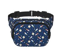 Marsupio con stampa di razzo nello spazio, per uomini e donne, impermeabile, con cinghia regolabile, 3 tasche, per viaggi all'aperto