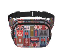 Marsupio con stampa di simboli dell'Inghilterra, quadrato, doppio strato, unisex, per viaggi, allenamento, nero, taglia unica, Nero, One Size