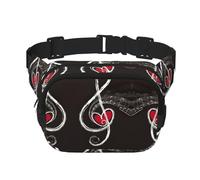 Marsupio con stampa di simboli musicali e amore, elegante e pratico, regolabile, perfetto per viaggi e attività all'aperto, Nero , Taglia unica