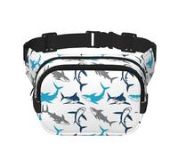 Marsupio con stampa di squali, per uomo e donna, impermeabile, cinghia regolabile, 3 tasche, per viaggi all'aperto