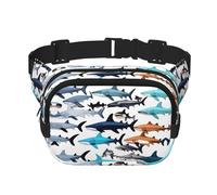 Marsupio con stampa di squali quadrati a doppio strato, unisex, borsa a tracolla da viaggio, allenamento, nero, taglia unica, Nero, One Size