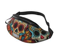 Marsupio con stampa di teschi di zucchero, grande marsupio alla moda per donne e uomini, tasche sicure con cerniera regolabile, per viaggi, feste, sport, corsa, escursionismo, uso quotidiano, 3D