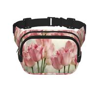 Marsupio con stampa di tulipani rosa, per uomo e donna, impermeabile, con cinghia regolabile e 3 tasche, per viaggi all'aperto