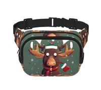 Marsupio con stampa di una testa di alce di Natale divertente, quadrata, a doppio strato, unisex, da viaggio, allenamento, nero, taglia unica, Nero, One Size