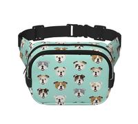 Marsupio con stampa di volti di bulldog inglese, alla moda, a strati quadrati, borsa da cintura nera con cinghia regolabile, nero, Taglia unica