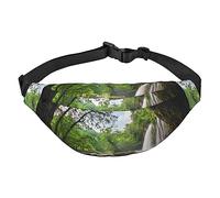 Marsupio con stampa di vortici antichi con cerchi floreali per uomo donna borsa da cintura alla moda con cinghia regolabile per viaggi e corsa, Cascata di montagna, Taglia unica