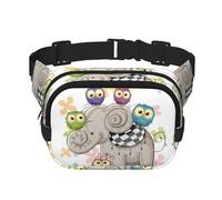 Marsupio con stampa floreale con elefanti e gufi in stile cartone animato, elegante e pratico, regolabile, perfetto per viaggi e attività all'aperto, Nero , Taglia unica