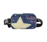 Marsupio con stampa in denim con stelle colorate, alla moda, per donne e uomini, piccola borsa a tracolla antifurto, con cinghia regolabile, per viaggi, shopping, corsa, Stelle colorate con stampa