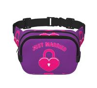 Marsupio con stampa Just Married, elegante e pratico, regolabile, perfetto per viaggi e attività all'aperto, Nero , Taglia unica