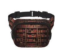 Marsupio con stampa libreria biblioteca con estensore, per uomini e donne, marsupio con tasche con cerniera, nero, Taglia unica