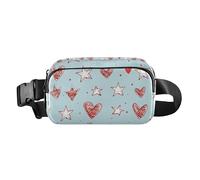 Marsupio con stelle rosse e cuori, colore azzurro, elegante, per uomo e donna, impermeabile, con cinghia regolabile, per viaggi, corsa, escursionismo