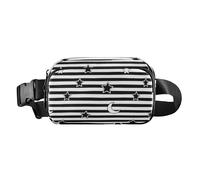 Marsupio con strisce bianche e stelle e luna, per uomo e donna, mini borsa a tracolla con tracolla regolabile per allenamento, corsa, escursionismo