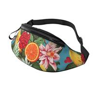 Marsupio con tartarughe che emergono dalle arance, per donne e uomini, alla moda, regolabile, per allenamento, corsa, viaggi, stile casual, Frutta tropicale e fiori, Taglia unica