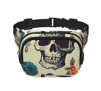 Marsupio con teschio e fiore, regolabile, grande, da viaggio, unisex