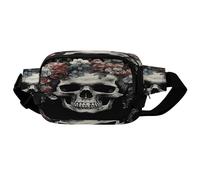Marsupio con teschio nel buio, con tracolla regolabile, borsa a tracolla, tessuto twill, marsupio, per allenamento all'aperto, viaggi, casual, corsa, escursionismo, ciclismo.