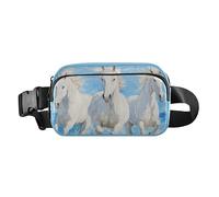 Marsupio con tre cavalli bianchi che corrono all'aperto Marsupio a tracolla, Multicolore, Taglia unica, casual