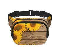 Marsupio con tre girasoli su stampa in legno, per uomini e donne, impermeabile, cinghia regolabile con 3 tasche, per viaggi all'aperto