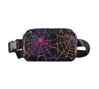 Marsupio con tre modi per indossare ragnatele nero verde borsa petto per le donne 8 x 5,3 x 2,3 pollici, Nastri verde neon nero-12, Taglia unica, Nastri verde neon nero-12