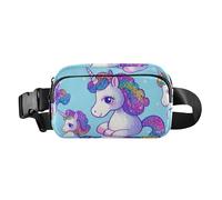 Marsupio con unicorni finti glitterati blu alla moda per donne uomini adolescenti marsupio multiuso con cinghia regolabile per shopping sport lavoro, Falso Glitter cartone animato unicorni blu, 1 size