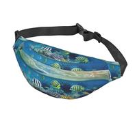 Marsupio con varie verdure e frutta, per donne e uomini, impermeabile, con cintura regolabile, casual, borsa a tracolla da viaggio, per sport, corsa, ciclismo, Paesaggio di pesci, One Size