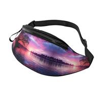 Marsupio con vista del tramonto, unisex, alla moda, regolabile, per viaggi, sport, passeggiate, Tramonto viola sull'acqua, Taglia unica