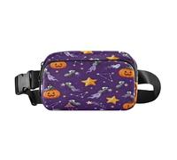 Marsupio con zucche e fantasmi di Halloween nel cielo stellato carino marsupio per uomo donna piccola borsa a tracolla accessorio da viaggio con cinghia regolabile per viaggio