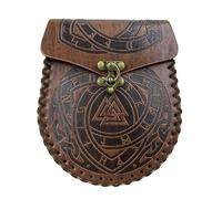 Marsupio da Cintura Con Simbolo Vichingo Odino Valknut Per Uomo E Donna - Marsupio In Pelle Fatto A Mano Medievale Vintage Rinascimentale - Marsupio Portatile Con Stampa Nordica(Brown)