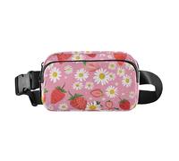 Marsupio da cintura con simpatico orsetto a pois ovunque, con cinghia regolabile, resistente all'acqua, per escursioni, fragole margherite, Taglia unica, Fragole Margherite