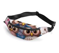 Marsupio da cintura per donne e uomini, marsupio con cinghia regolabile a fette di anguria borsa a tracolla piccola borsa a tracolla, Simpatici gufi., 36*15cm