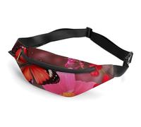 Marsupio da cintura per donne e uomini, marsupio con cinghia regolabile, bellissima borsa a tracolla con isola in mare, piccola borsa a tracolla, Fiore rosso e farfalla, 36*15cm