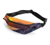 Marsupio da cintura per donne e uomini, marsupio con cinghia regolabile, borsa a tracolla con farfalla viola, piccola borsa a tracolla, Grecia Isola Tramonto Paesaggio, 36*15cm