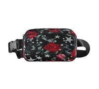 Marsupio da corsa con rose rosse e stelle argentate carino per piccoli uomini d'affari multiuso con cinturino regolabile per allenamento corsa escursionismo accessori para correr mujer