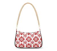 Marsupio da donna a tracolla con catena floreale rossa e bianca con multi tasche borsa a mano per donne per le signore, rosso e bianco fantasia floreale, 1 size
