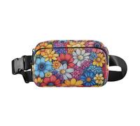 Marsupio da donna colorato con tracolla regolabile, mini borsa da vita per allenamento e corsa, fiori colorati_2, 8" x 5,3" x 2,3"/20 x 13 x 6cm, Fiori Colorati_2, 8" x 5.3" x 2.3"/20 x 13 x 6cm