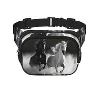 Marsupio da donna con cavalli bianchi e neri, impermeabile, regolabile, alla moda, casual, a tracolla, per corsa, allenamento, escursionismo, viaggi, nero, taglia unica, Nero , Taglia unica