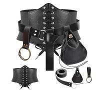 Marsupio da donna con cintura, portamonete, stile medievale rinascimentale, accessorio per costume, nero, S-Waist/25.6"-34", Fiera di Ren