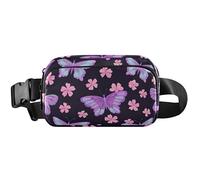 Marsupio da donna con farfalla e fiore viola, impermeabile, grazioso marsupio a tracolla, farfalla fiore viola, 20,3 x 13,5 x 5,8 cm, divertente, grazioso, farfalla fiore viola, 20,3 x 13,5 x 5,8 cm