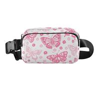 Marsupio da donna con farfalla rosa, grande, impermeabile, luminoso, da viaggio, con farfalla rosa, bianco, 20,3 x 13,5 x 5,8 cm, divertente e carino, farfalla rosa bianca, 20,3 x 13,5 x 5,8 cm